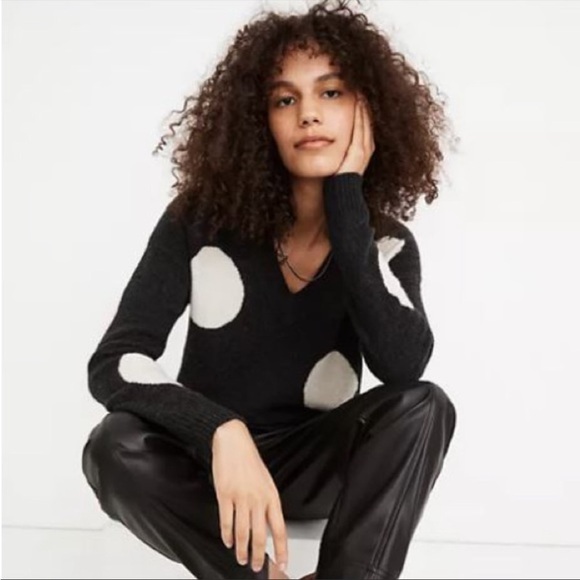 Madewell Polka Dot Bartlett V-Neck Pullover Tunic Sweater Oversized Alpaca Blend - Picture 11 of 11